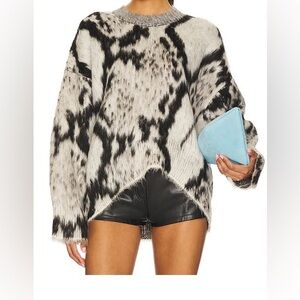 The ATTICO brushed python sweater. Black/White/Gray. Mohair. REVOLVE